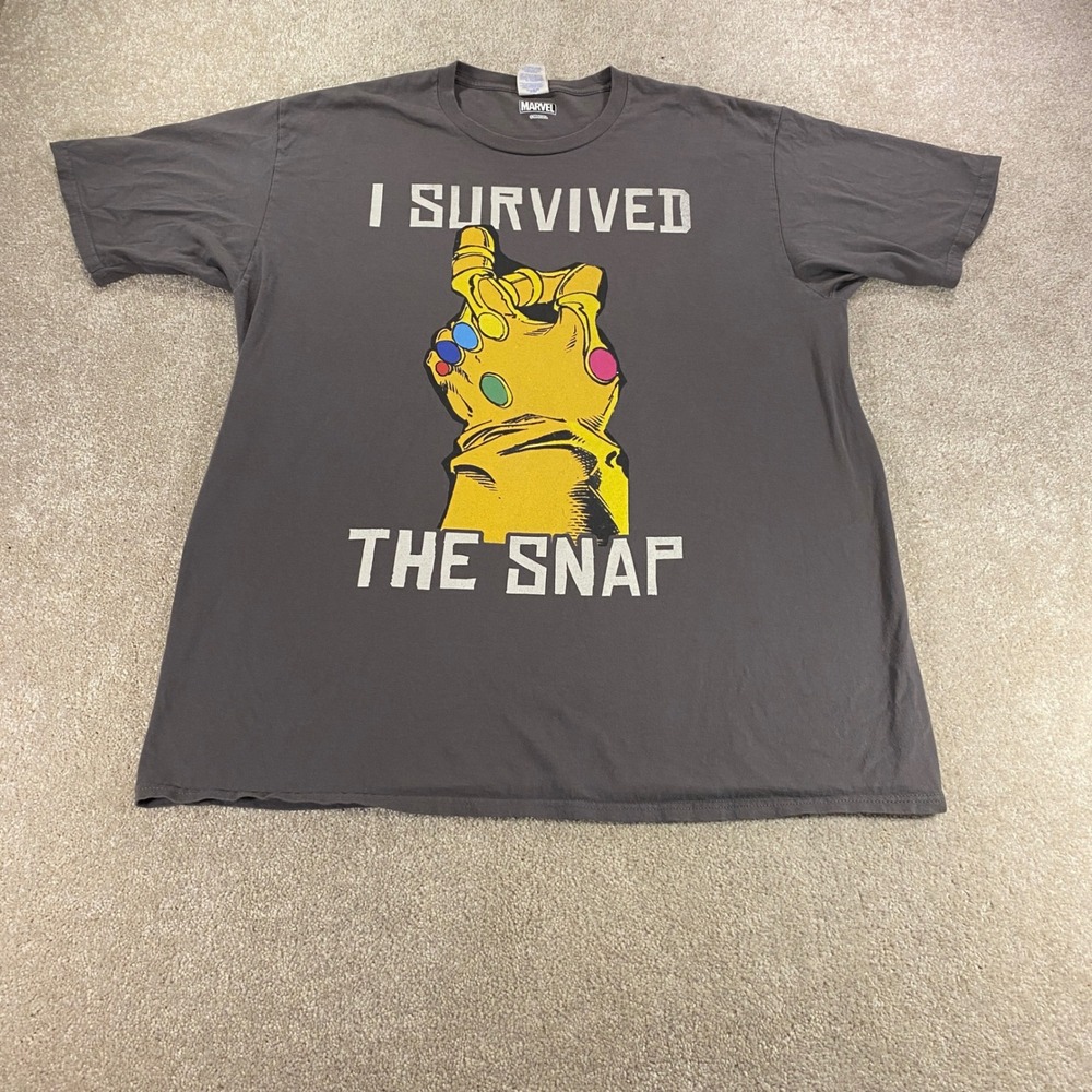 Port & Company Marvel T-Shirt Mens XL Gray I Survived The Snap Infinity Gauntlet